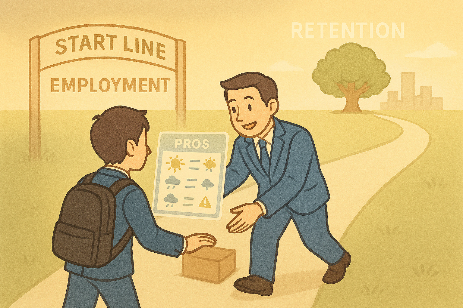 就職（内定）を「ゴールテープ」ではなく「スタートライン」として表現。